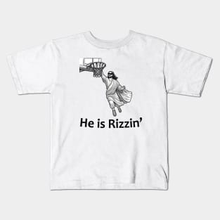 Funny Easter Jesus Playing Basketball Meme: He is Rizzin. Kids T-Shirt